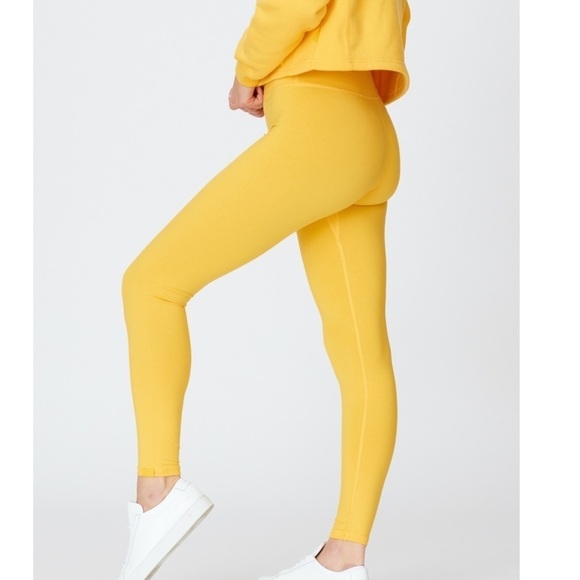 Yellow Label Co Bright Yellow Jersey High Rise Leisure Leggings - Picture 1 of 9
